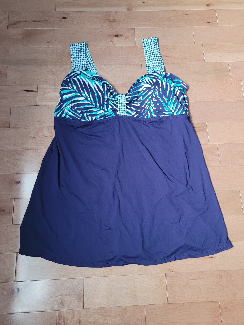 Anne Cole Blue Teal Tropical Pattern One Piece Swimsuit Thick Straps Plus Sz 22W